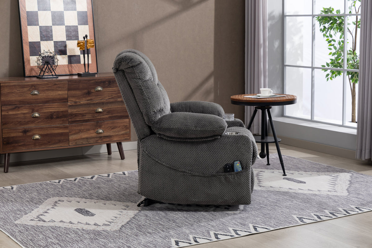 Ultra wide electric lounge chair with hot massage heating and auxiliary standing function - velvet rotating lounge chair for living room, bedroom, and office use