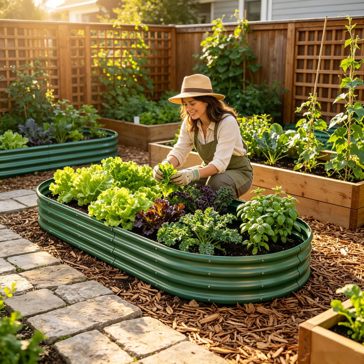 Galvanized Raised Garden Bed 8x4x1ft - Heavy Duty Metal Planter Box for Vegetables, Herbs & Flowers, Rust-Proof Outdoor Garden Bed with Large Capacity, Green, 1PCS