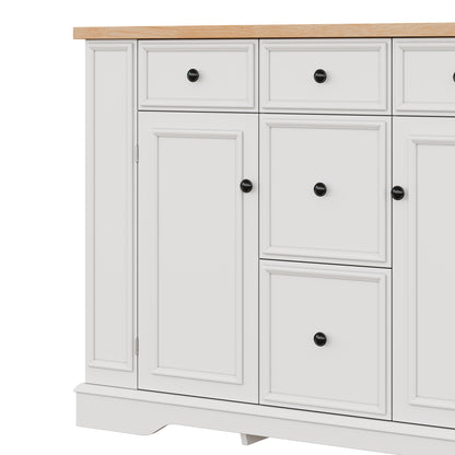 TREXM Sideboard Buffet Cabinet with Storage, Kitchen Console Table with 5 Drawers, 2 Cabinets, Adjustable Shelves, Buffet Server for Dining Room, Living Room, Entryway (White)