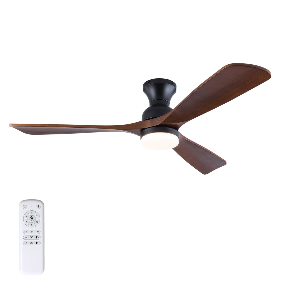 52 Inch Ceiling Fan with LED Light, 3 Solid Wood Blades, Reversible DC Motor, Remote Control, Modern Farmhouse Ceiling Fan for Bedroom Living Room Indoor
