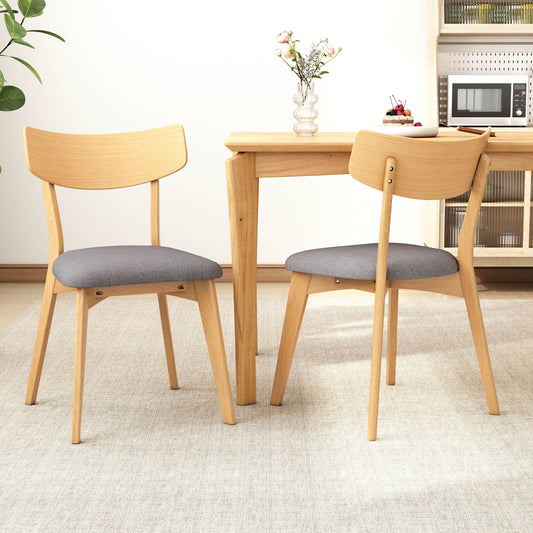 Mid-Century Walnut Finished Frame Upholstered Dining Chairs ,Set of 2, Dark Grey+Natural