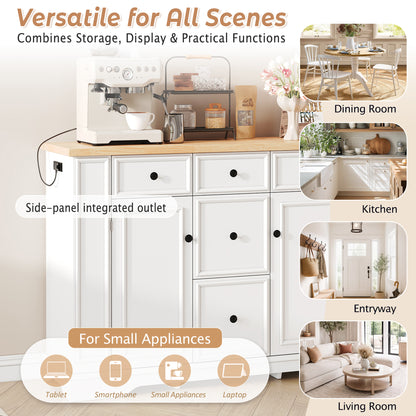 TREXM Sideboard Buffet Cabinet with Storage, Kitchen Console Table with 5 Drawers, 2 Cabinets, Adjustable Shelves, Buffet Server for Dining Room, Living Room, Entryway (White)