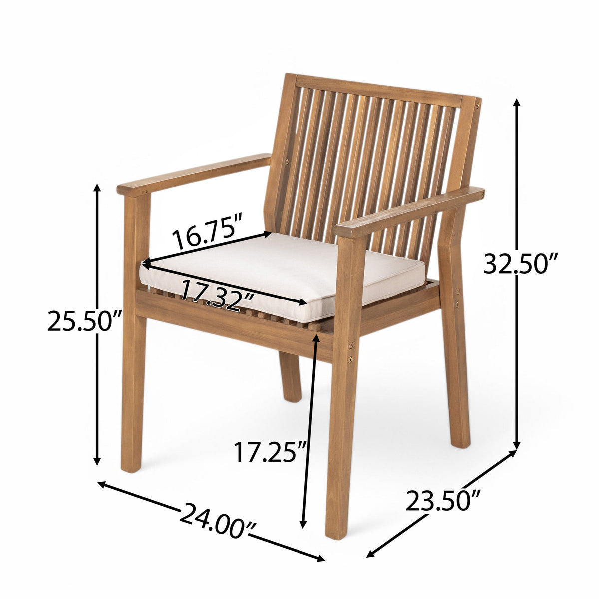 Patio Dining Chair Set of 2 - Sturdy Acacia Wood, Comfortable Waterproof Seating, 400 lbs Capacity, Brown Color Frame