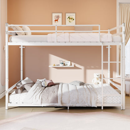 Heavy Duty Metal Twin Over Twin Bunk Bed, Convertible to 2 Separated Twin Beds, Noise-Free Steel Frame with Rubber Anti-Slip Ladder & 11.3' Guardrails, 400/485 LBS Weight Capacity, White