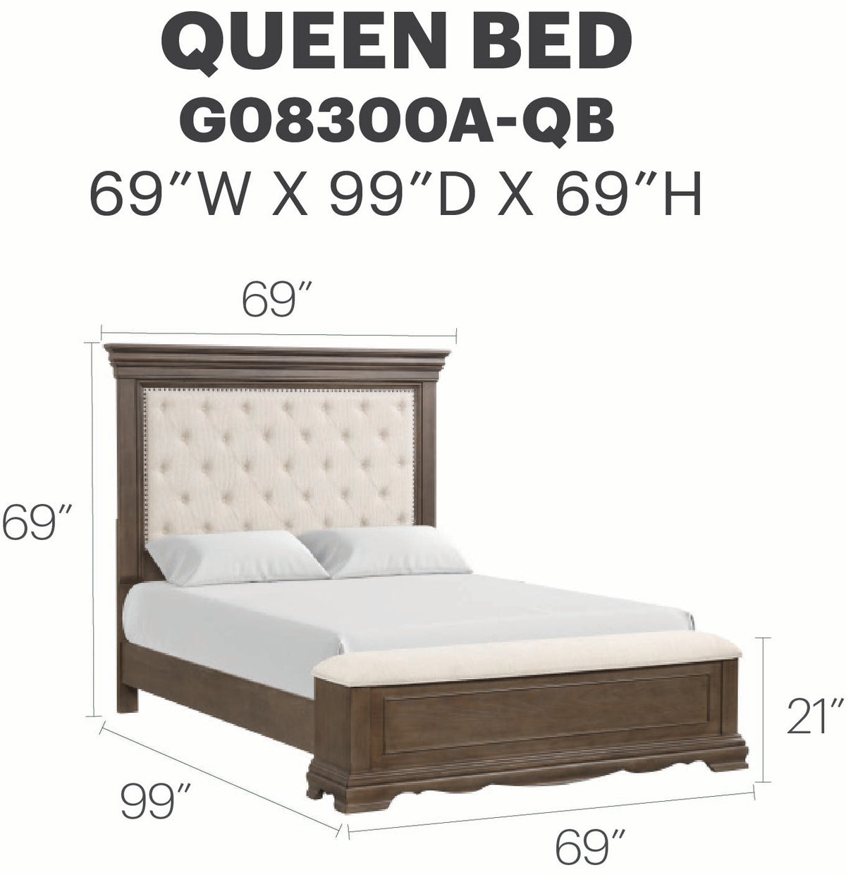 Stirling G08300A-QB Queen Bed(Mattress Not Included), Gray