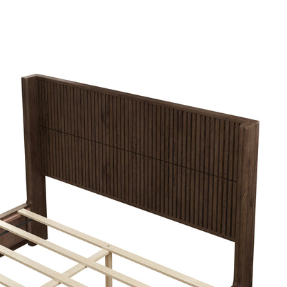 Solid Wood Platform Bed Frame with Headboard, No Box Spring Needed, Floor-standing bed, Easy Assembly, Queen Size, Walnut