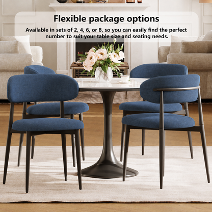 Dining Chairs Set of 2, Metal Kitchen Chairs with Modern Linen Fabric Upholstered for Dining Room, NAVY Seat