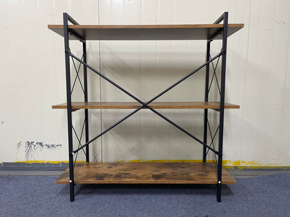 3-Tier Bookshelf, Horizontal Bookcase with Open Storage Shelves, Rustic Industrial Plant Stand, Wood & Metal Shelf for Living Room, Bedroom & Home Office (Rustic Brown)