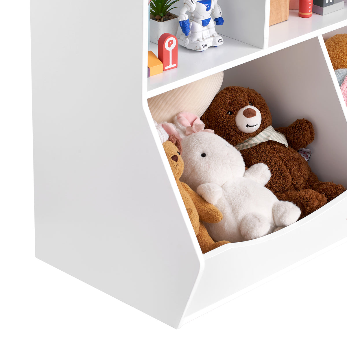 Wood Kid Storage Cubby, Toy Storage Organizer with Bookshelf, 5-Cubby Wood Toy Storage Cabinet, Children Book Toy Shelf, Kindergarten, White