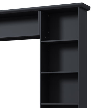 Farmhouse Elegant Entertainment Center Wall Unit with 4 Drawers, Modern Built in TV Stand with Bridge for TVs Up to 70", All-in-One Media Console with Adjustable Shelves for Living Room, Black