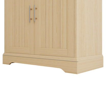 70.9" Tall Farmhouse Wine Storage Cabinet, Removable 12-Bottle Wine Rack, 2 Spacious Drawers, 4 Door Shelves, Adjustable Shelves & 2-Tier Storage Cabinets for Kitchen, Dining Room,Natural