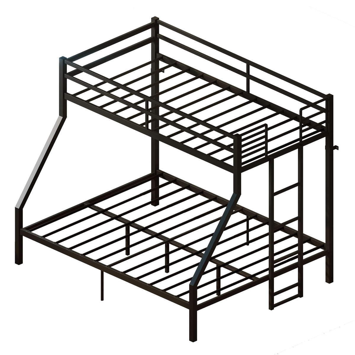 Heavy Duty Twin Over Queen Bunk Bed, Sturdy Metal Bunk Bed Frame with Flat Ladder & Full-Length Guardrail, 1000 lbs Capacity, Noise-Free, Easy Assembly, Space-Saving Industrial Bunk Beds , Black