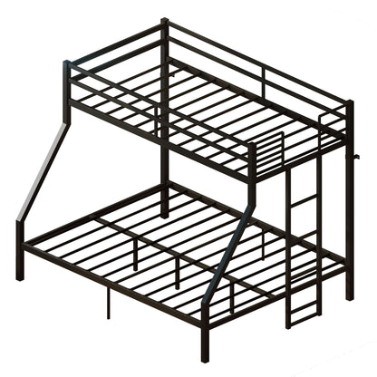 Heavy Duty Twin Over Queen Bunk Bed, Sturdy Metal Bunk Bed Frame with Flat Ladder & Full-Length Guardrail, 1000 lbs Capacity, Noise-Free, Easy Assembly, Space-Saving Industrial Bunk Beds , Black