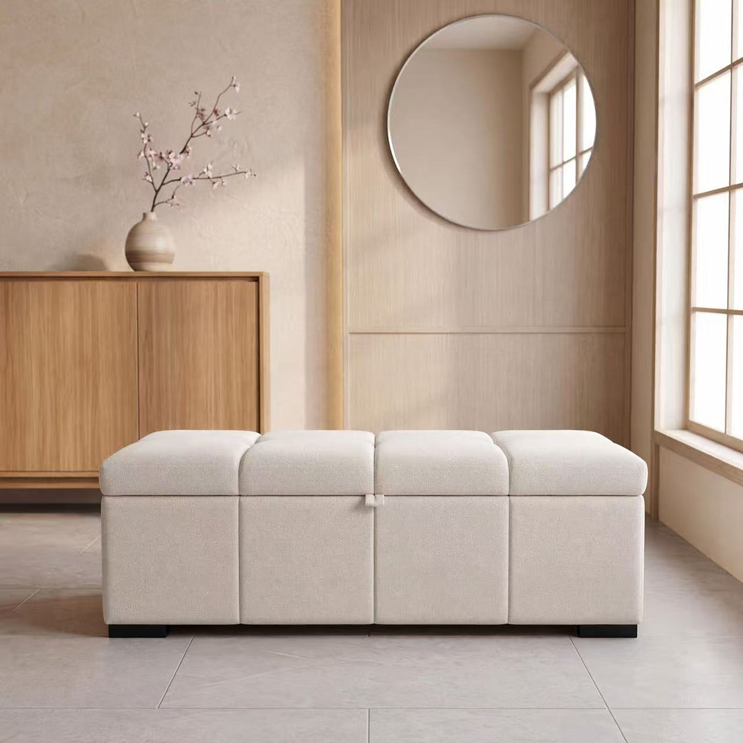 Modern Bed End Bench, Upholstered Storage Sofa Stool, Rectangular Storage Ottoman, Storage Ottoman Suitable for Bedroom, Living Room and Office.Beige