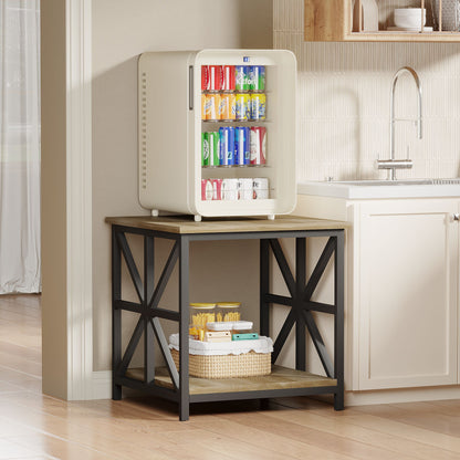 24" End Table with Storage, 2-Tier Side Table with Open Shelves for Living Room, Bedroom Nightstand, Farmhouse Accent Table, Grey Wash