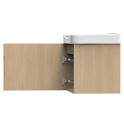 Wall Mount20' Light Oak Bathroom Vanity with Ceramic Sink with one faucet holes, Cabinet  Soft close doors  Pre-installed and completed