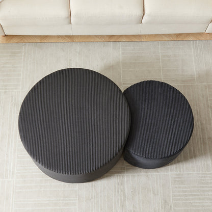 Modern Upholstered Round Coffee Table Set of 2 in Black, Corduroy Fabric, No Assembly, Perfect for Living Room or Bedroom