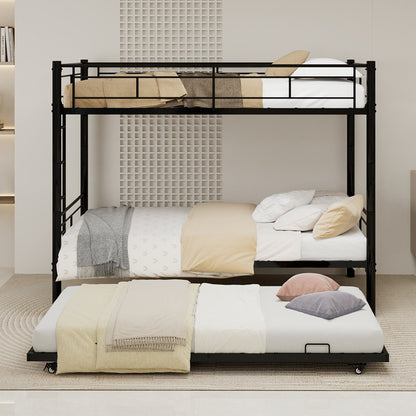 Heavy-duty Sturdy Metal Twin over Twin Bunk Bed with Noise Reduction, Safety Guardrail, No Box Spring Needed, Black