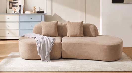 96'' Curved Modular Sectional Long Sofa, Modern Cloud Boneless Deep Seat Couch, Plush Terry Cloth Compressed Upholstered Lounge Sofa for Living Room, No Assembly Required,Apricot