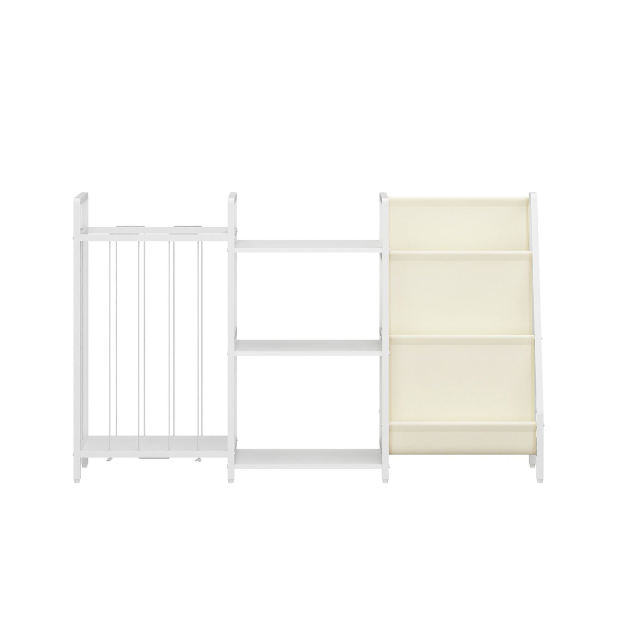 Kids Bookshelf and Toy Storage, 3-in-1 Book Shelf for Kids Rooms, Sling Baby Bookcase with Stuffed Animal Storage, Toddler Montessori Bookshelf for Nursery, Playroom, Kindergarten, White
