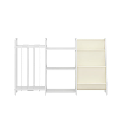 Kids Bookshelf and Toy Storage, 3-in-1 Book Shelf for Kids Rooms, Sling Baby Bookcase with Stuffed Animal Storage, Toddler Montessori Bookshelf for Nursery, Playroom, Kindergarten, White