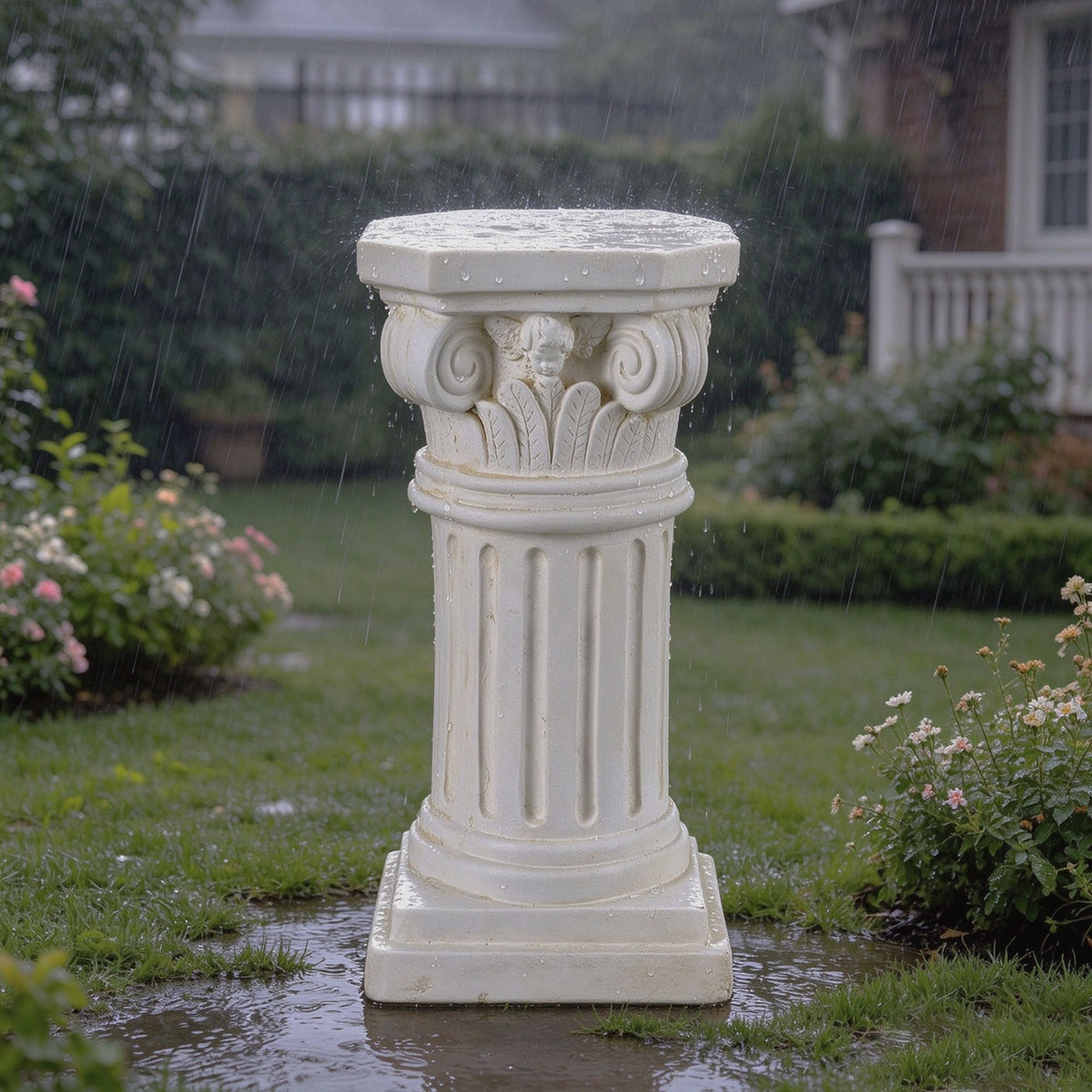 18' Sculptures Garden Statues, Large Roman Column Pedestal Angel Style, Magnesium Oxide Stone Composite Outdoor Garden Plant Stand Decor for Yard Patio Wedding, Ideal Home & Backyard Decoration