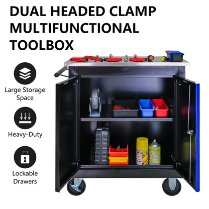 Movable Lockable Double Door Partition with Lock Multi-functional Hardware Storage Tool Car Auto Repair Locker--BLAK&BLUE