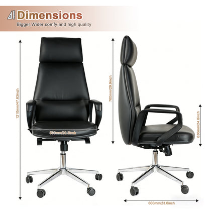 FurniBaron PU Leather High Back Office Chair with , ergonomic lumbar support 400lbs, sturdy metal base, 360° silent wheels, fit for home and office