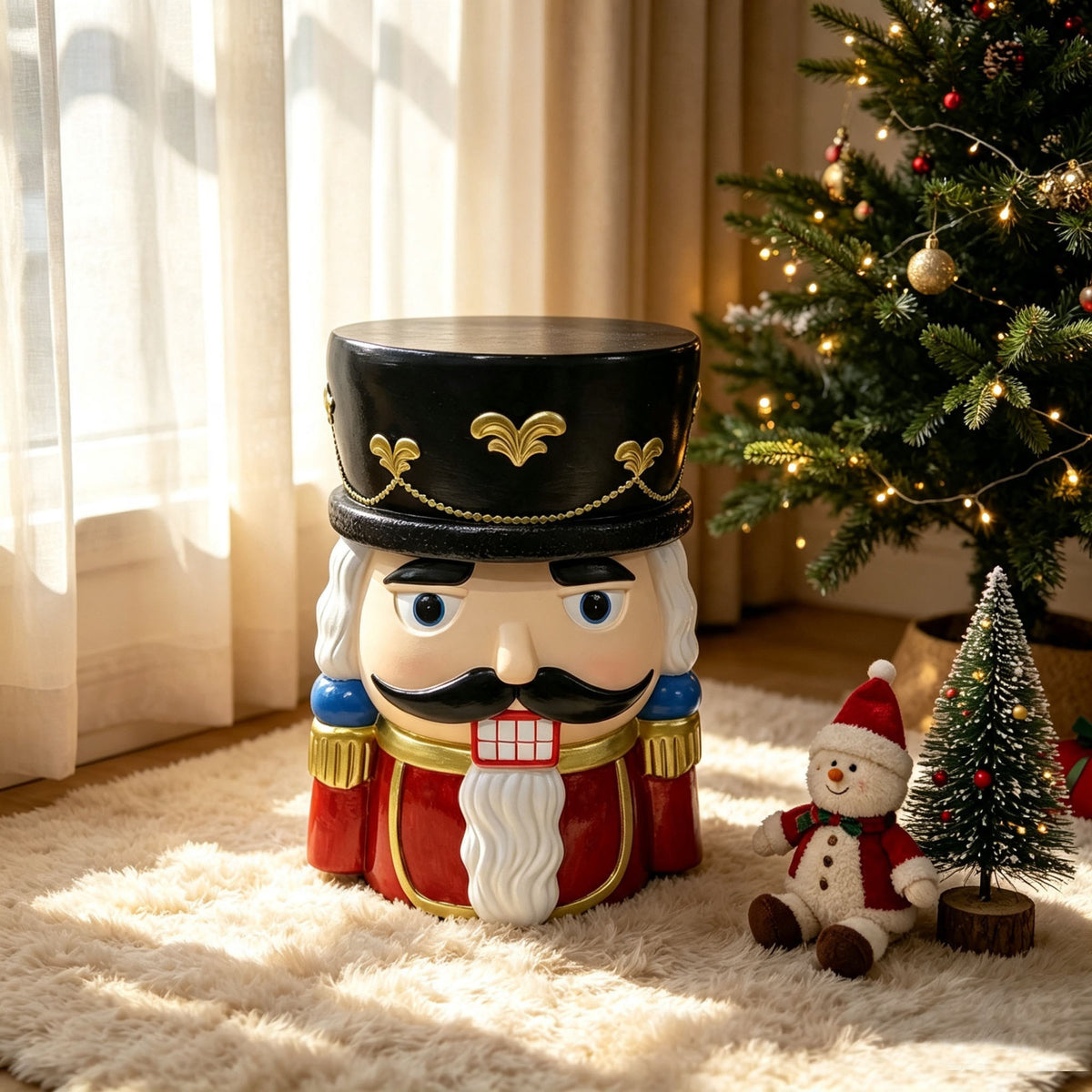 19'' Classic Nutcracker Soldier Stool, Retro Christmas Character Side Table Decor, Indoor & Outdoor Creative Figurine Seat for Patio, Garden, Living Room Home Decor