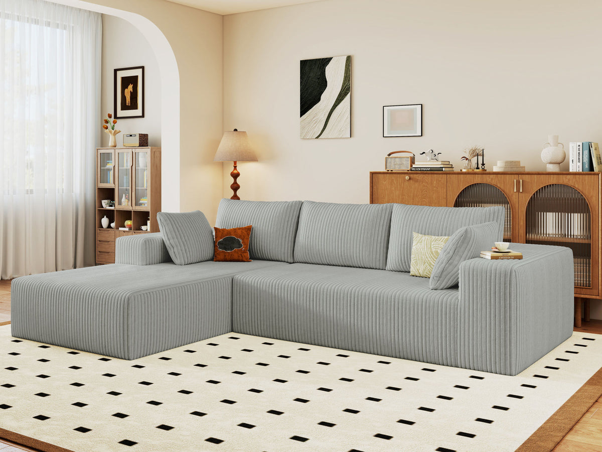 96" Cloud Sectional Couch with L-Shape Chaise,Modern Modular Sofa with Deep Seat, Upholstered Couches for Living Room Bedroom,No Assembly Required (Plush Corduroy Fabric)
