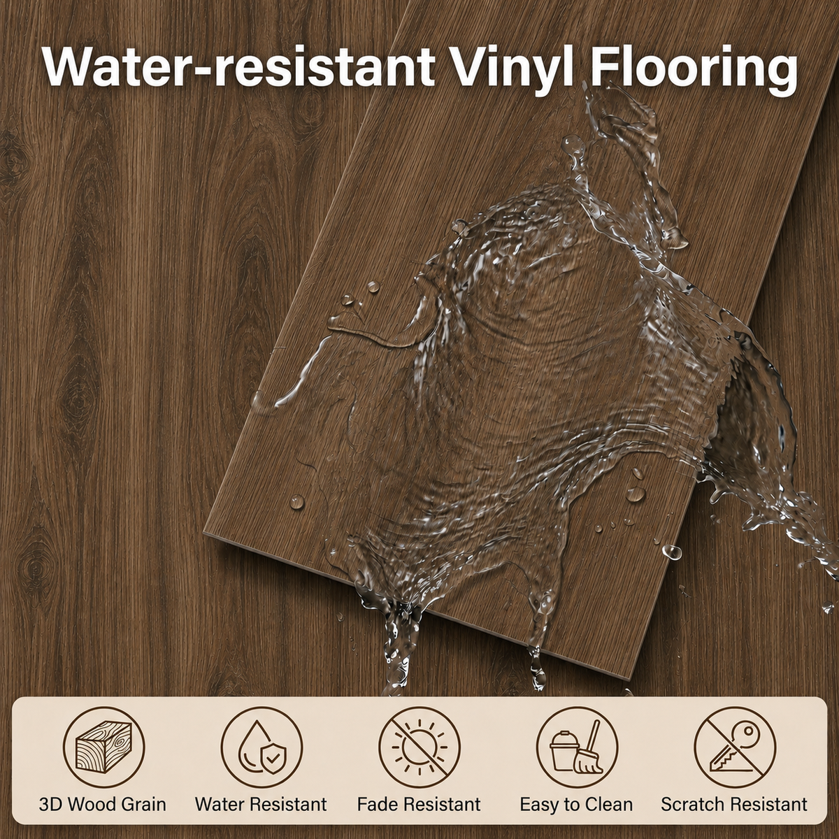 Peel and Stick Vinyl PVC Floor Tile 36x6 inches,60-Pack 90 Sq.Ft,  water-resistant for Transfer Bathroom, Kitchen, Living Room, Bedroom,Brown