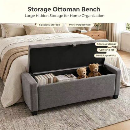 Storage Bench, End of Bed Storage Benches, Chenille Fabric Upholstered Ottoman Bench with Safety Hinge for Living Room Entryway Bedroom Hallway.Dark Gray