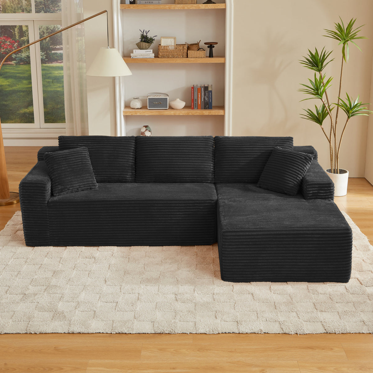 L-Shaped Cloud Sectional Sofa with Deep Seat, No Assembly Required, Modular Couches Sleeper, Black – Model W2339S00117