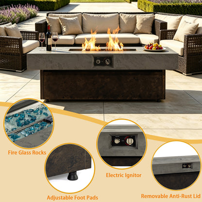 50000 BTU Rectangle Fire Pit Table, Smokeless Propane Outdoor Firepit Table with Convertible Coffee Table Design, Dual Height Adjustable Weather Resistant Patio Fire Furniture