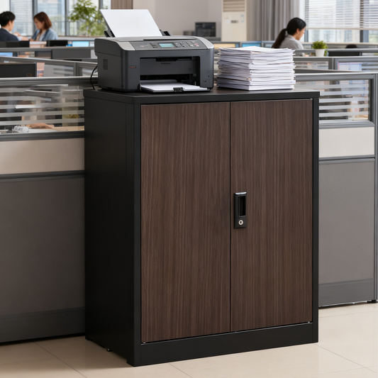 Black Metal Storage Cabinet with Locking Doors and Adjustable Shelf, Folding Filing Cabinet, School, Garage, Steel Construction