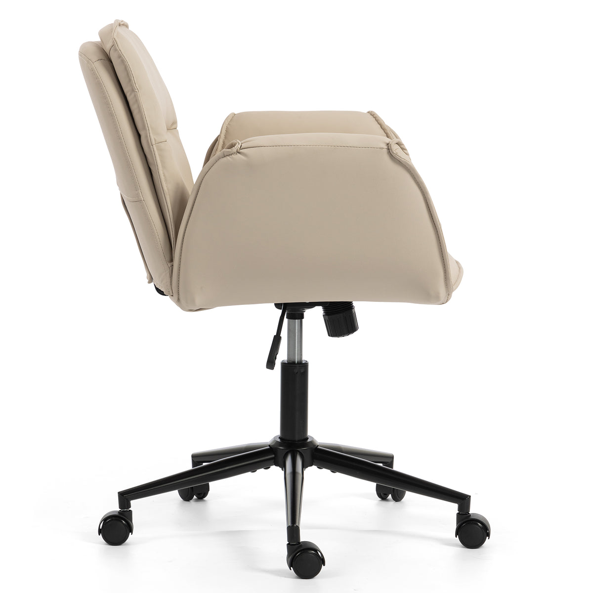 Criss Cross Chair with 5-Gear Adjustable Armrests & Wheels, Ergonomic Thickened Backrest Swivel Desk Chair for Home Office, Vanity, Bedroom and Living Room, Beige Pu