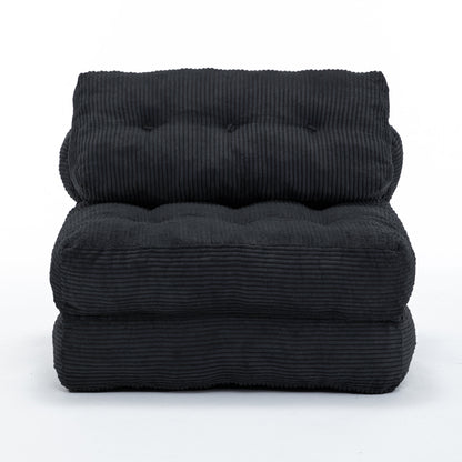Folding Sofa Bed, Convertible Sleeper Chair with Pillow Foldable Mattress with Back Support, Portable Fold Out Chair Bed Comfy Floor Sofa Lounge for Living Room Bedroom, Black , Single