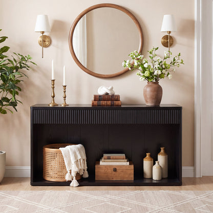 63" Fluted Console Table with 3 Drawers, Long Sofa Table Behind Couch for Living Room, Hallway, Foyer,Black
