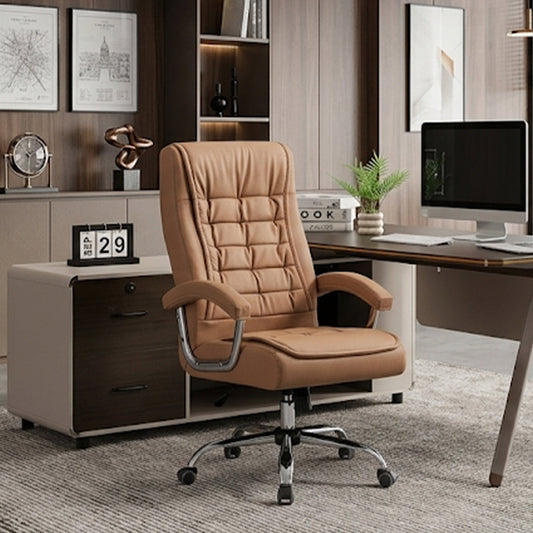 Executive Office Chair High Back PU Leather Desk Chair with Spring Seat Cushion, Ergonomic Swivel Computer Chair with Chrome Armrests – Model W3835P483846