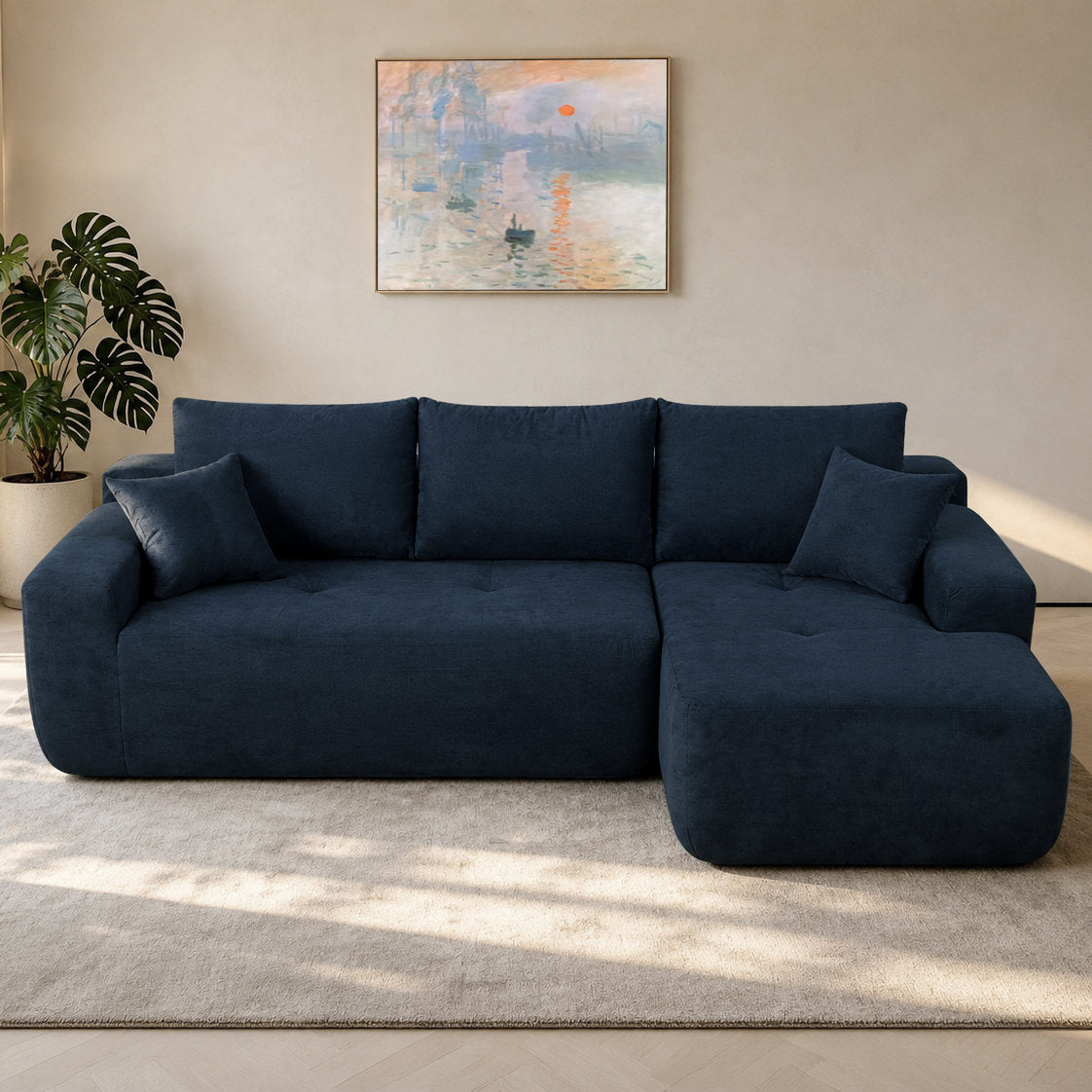 85' Cloud Sectional Couch with L-Shape Chaise,Modern Modular Sofa with Deep Seat, Upholstered Couches for Living Room Bedroom,No Assembly Required, (Cotton linen Fabric),Blue