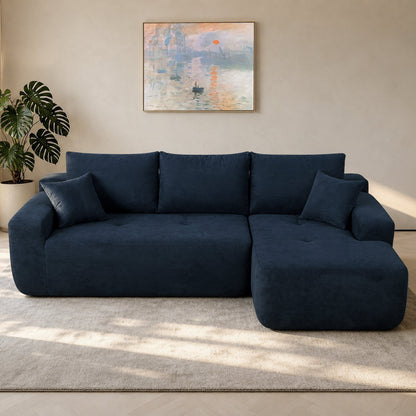 85' Cloud Sectional Couch with L-Shape Chaise,Modern Modular Sofa with Deep Seat, Upholstered Couches for Living Room Bedroom,No Assembly Required, (Cotton linen Fabric),Blue