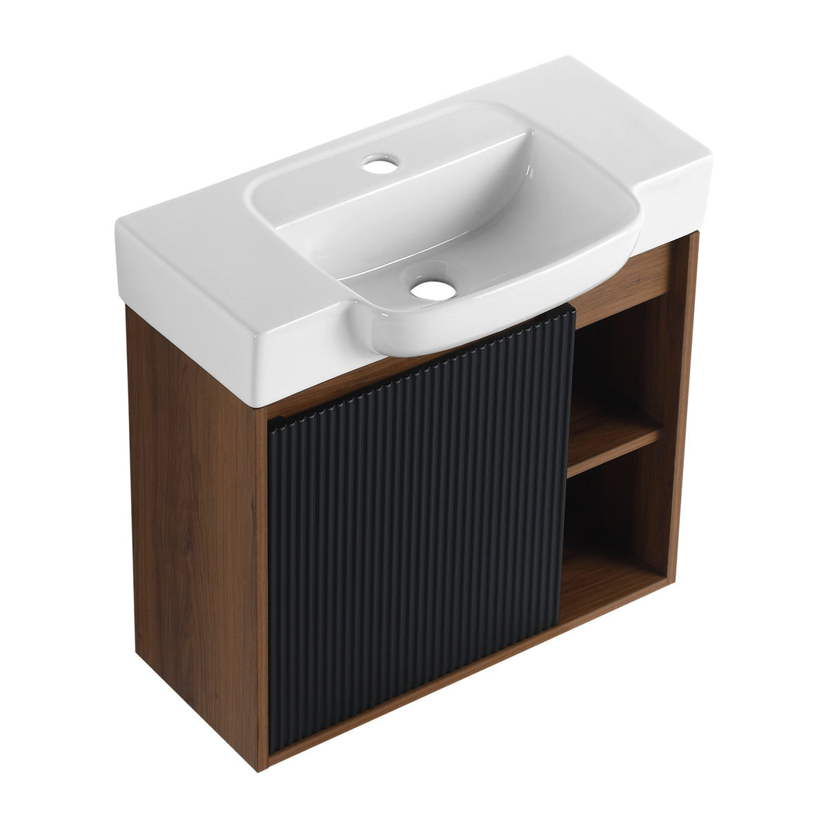 24'' Wall-Mounted Bathroom Vanity with White Ceramic Sink & Soft-Close Door, KD-Packing