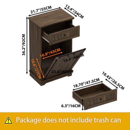10 Gallon Tilt Out Trash Cabinet Freestanding Trash Bin Cabinet Wood Garbage Recycling Cabinet with Hideaway Drawer Pet Proof Trash Can Holder for Kitchen Living Room, Antique Brown (not include can)