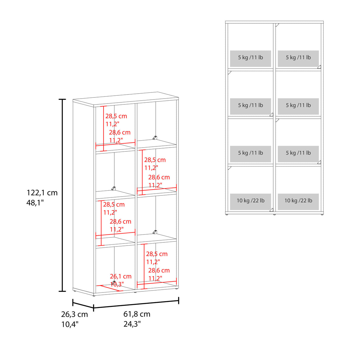 Brookhaven Cube Bookcase with 6 Storage Shelves, Modern Freestanding Bookshelf for Living Room and Home Office