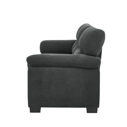 3-Seater Sofa, Dark Gray Upholstered Couch, Modern Living Room Furniture, Textured Fabric Sofa, Minimalist Settee, Comfortable Armchair, Sturdy Frame Sofa