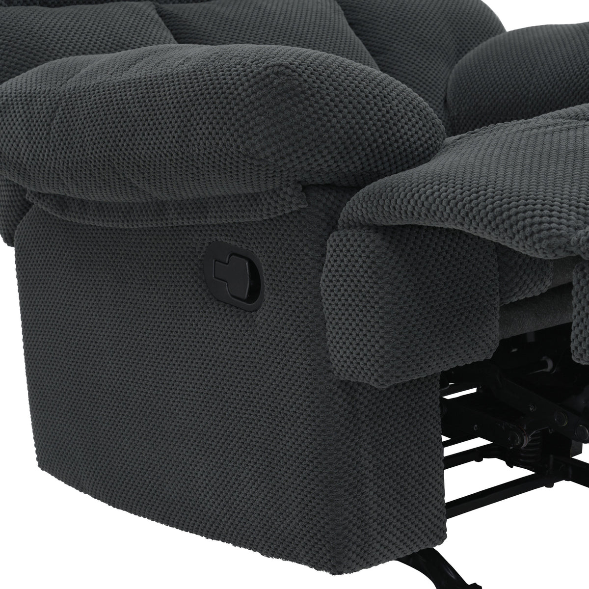 Modern Manual Rocker Recliner Chair with Nubby Upholstery Fabric in Dark Grey, Fabric +Wood and Metal Construction