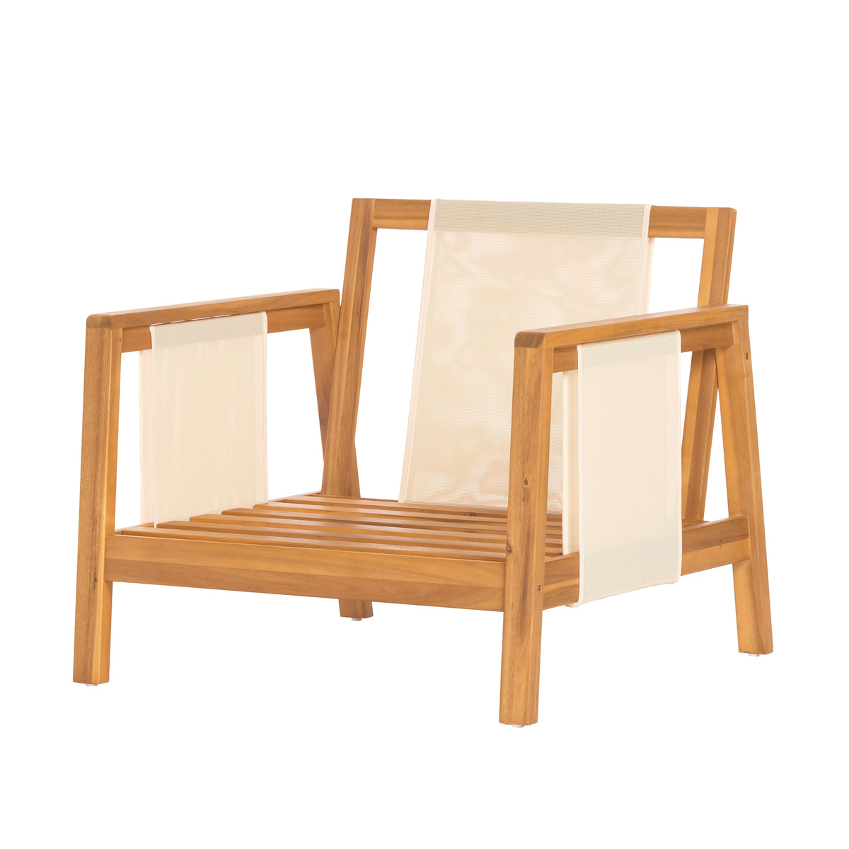 Outdoor Club Chair(Set of 2), Acacia Wood Frame with Brown Textilene Accents, Water-Repellent Beige Cushions for Patio/Backyard/Deck