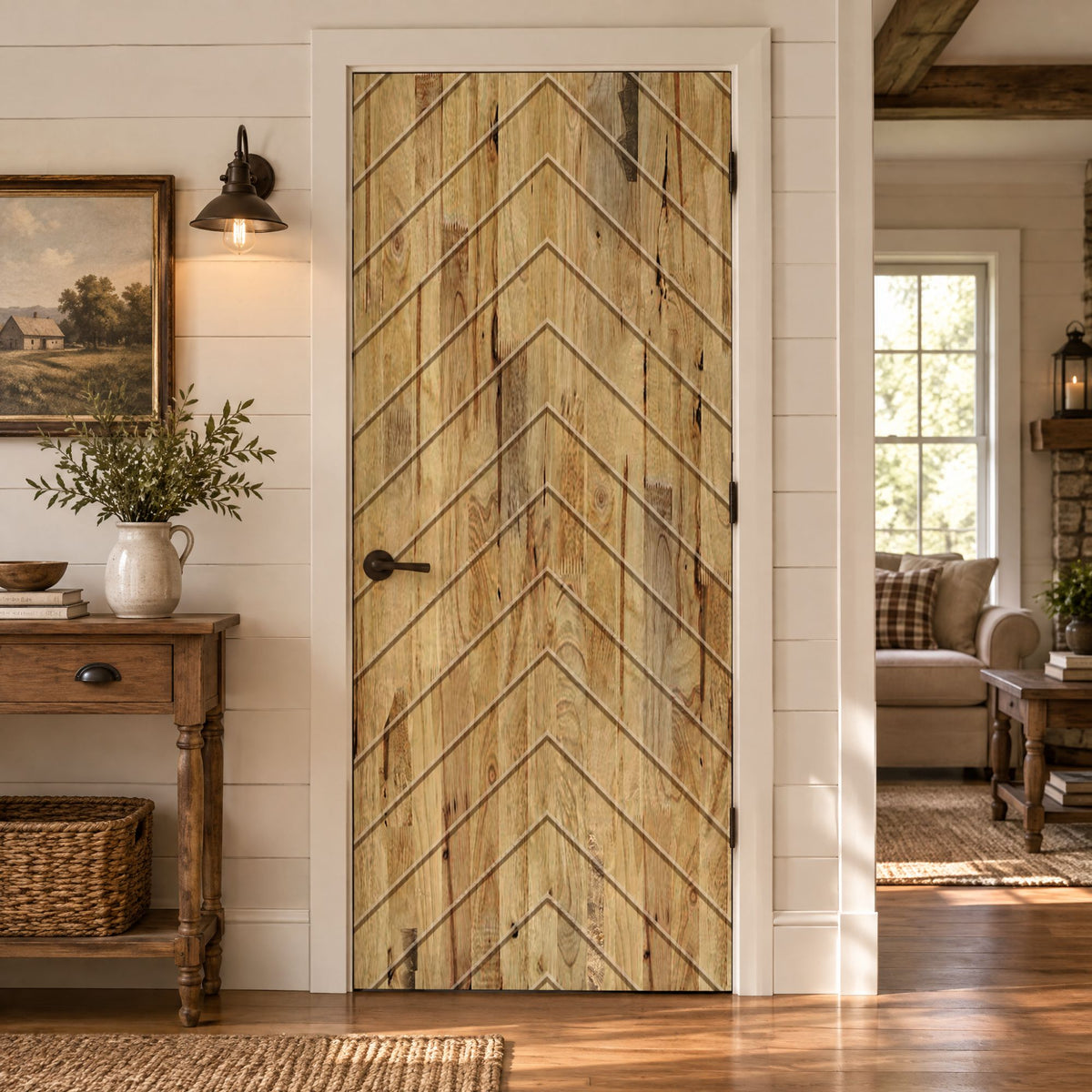 44 in. x 96 in. Hollow Core Weather Oak Stained Pine Wood Interior Door Slab