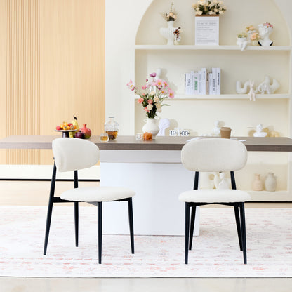 Fabric Dining Chairs, Upholstered Side Chairs with Black Metal Legs, 32.8' H x 19.6' W x 22' D, 19.3' Seat-High, Modern Kitchen Chairs for Dining Room, Living Room-Seat of 2,Black Frame and Beige Seat