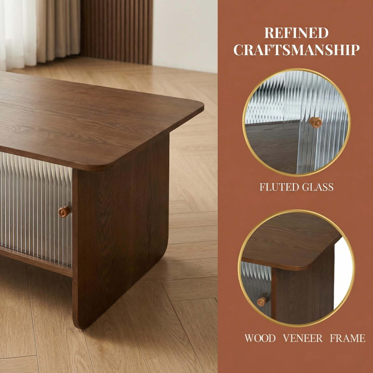 47-inch rectangular modern minimalist coffee table with a storage cabinet featuring glass sliding doors, suitable for living rooms, bedrooms and offices, easy to assemble, brown
W3935P408518/D25001Z